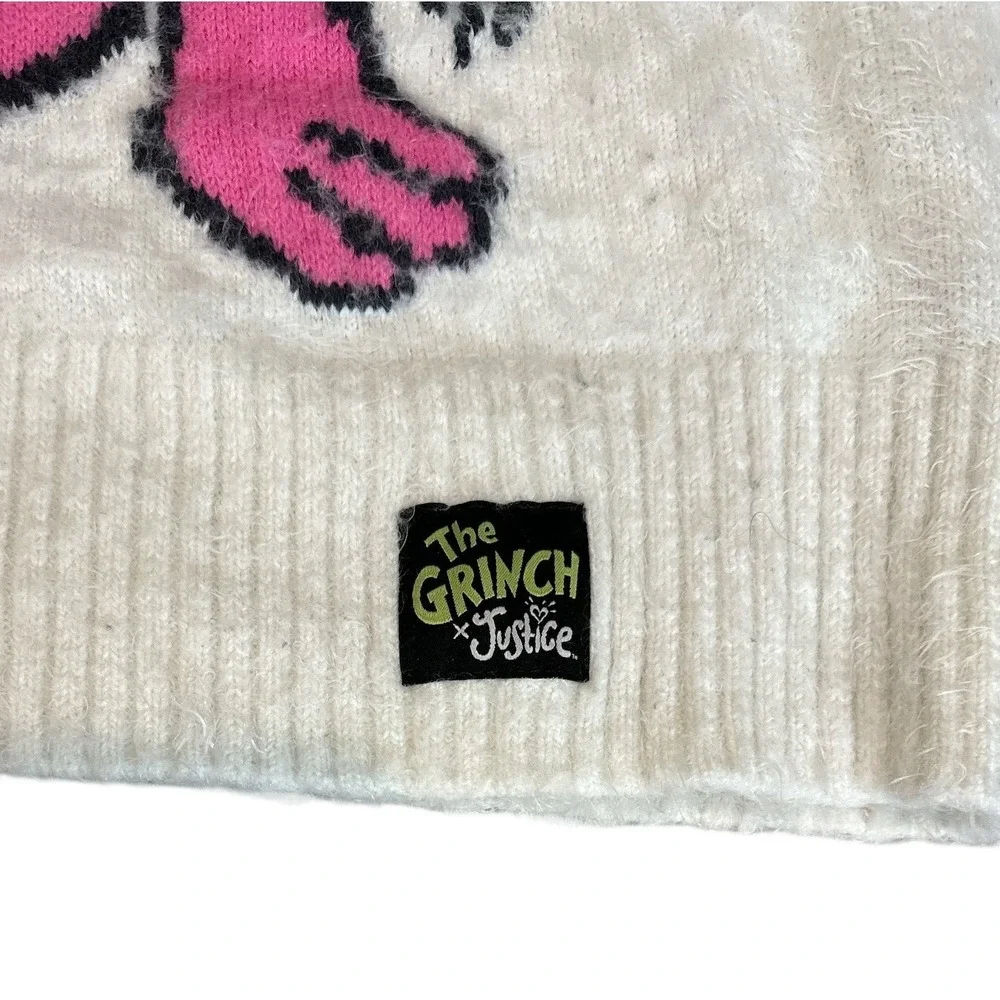 The Grinch by Justice Girls XL 16/18 Fuzzy Knit Christmas Sweater Cream Max Dog